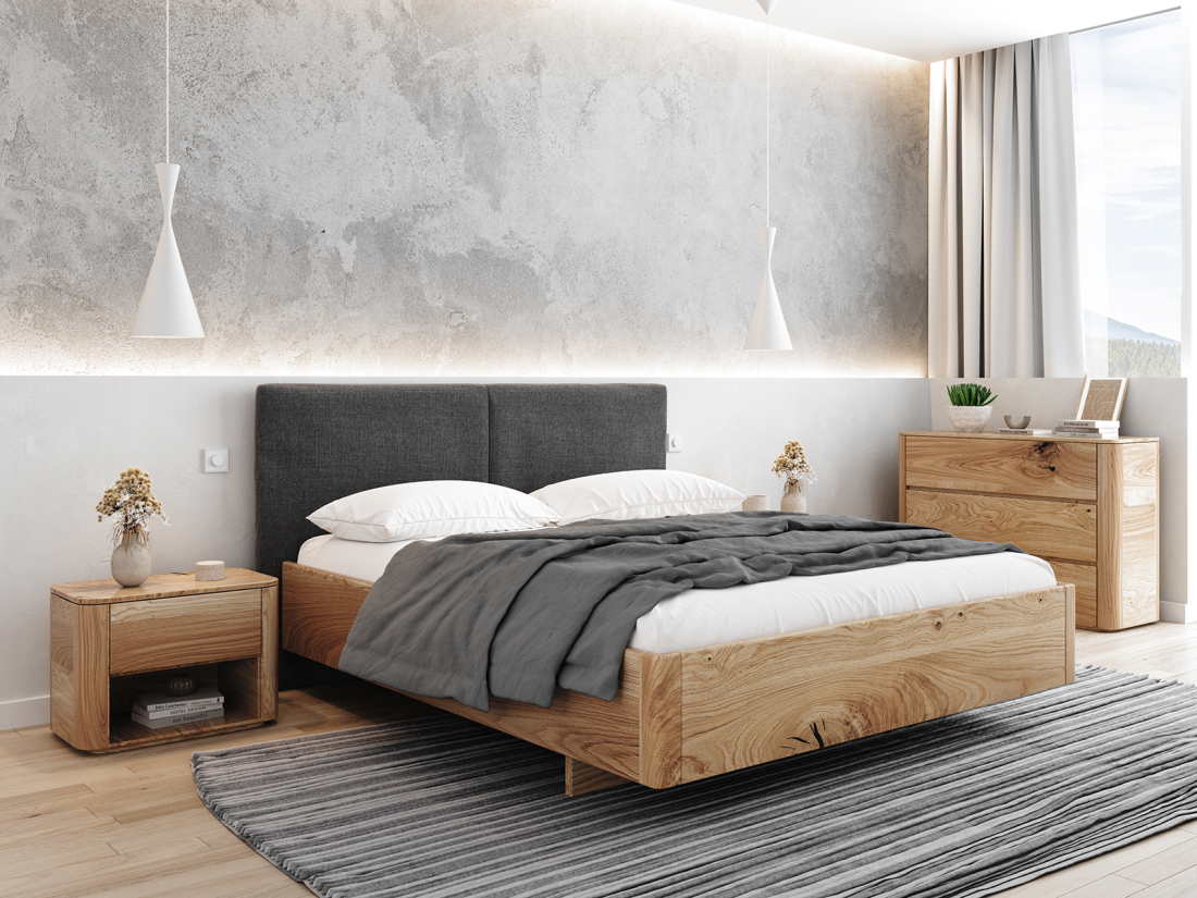 Outlet - Łóżko dębowe 160x200cm tapicerowane Monza Grafitowe Inari 95 ...