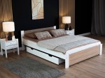 Łóżko DMD3 140x200 Białe + dąb sonoma z materacem i szufladą
