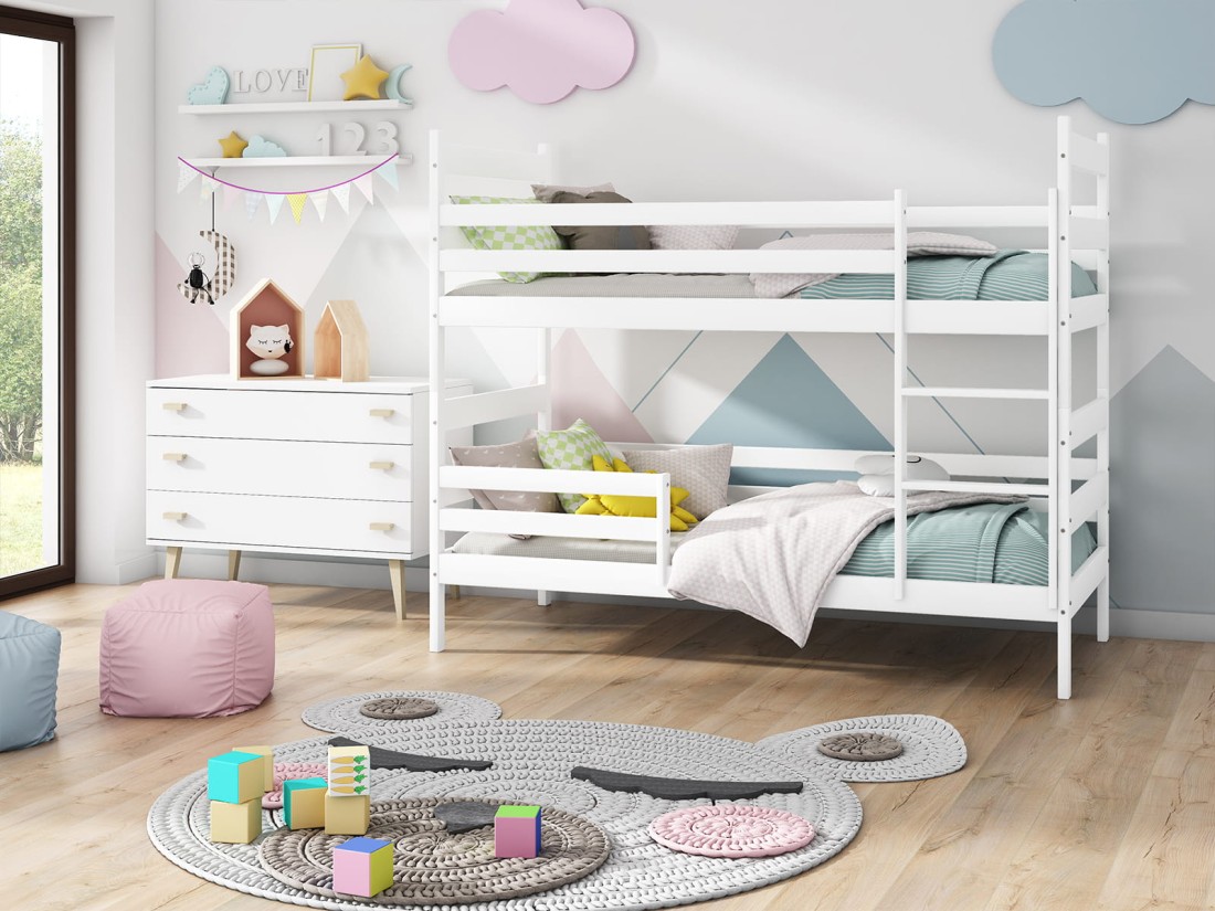 OUTLET - Łóżko piętrowe drewniane P1 80x190 białe