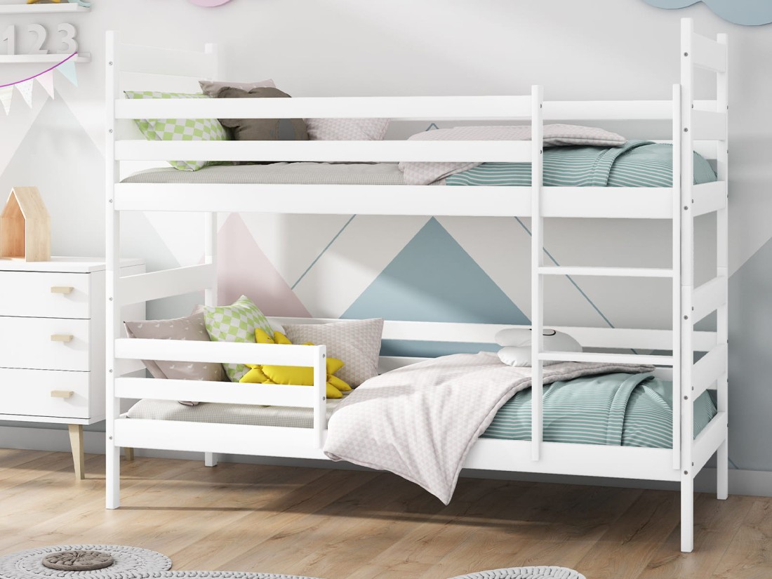 OUTLET - Łóżko piętrowe drewniane P1 80x190 białe