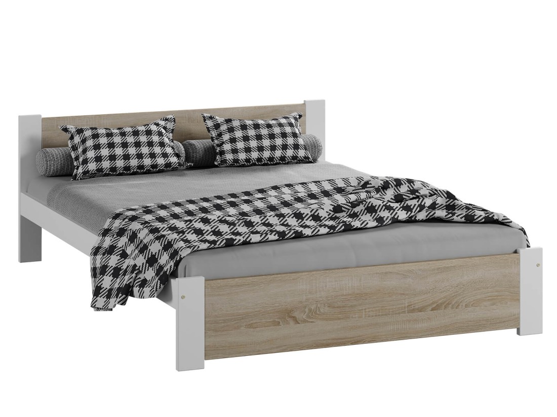 Łóżko DMD3 140x200 Białe + dąb sonoma z materacem i szufladą