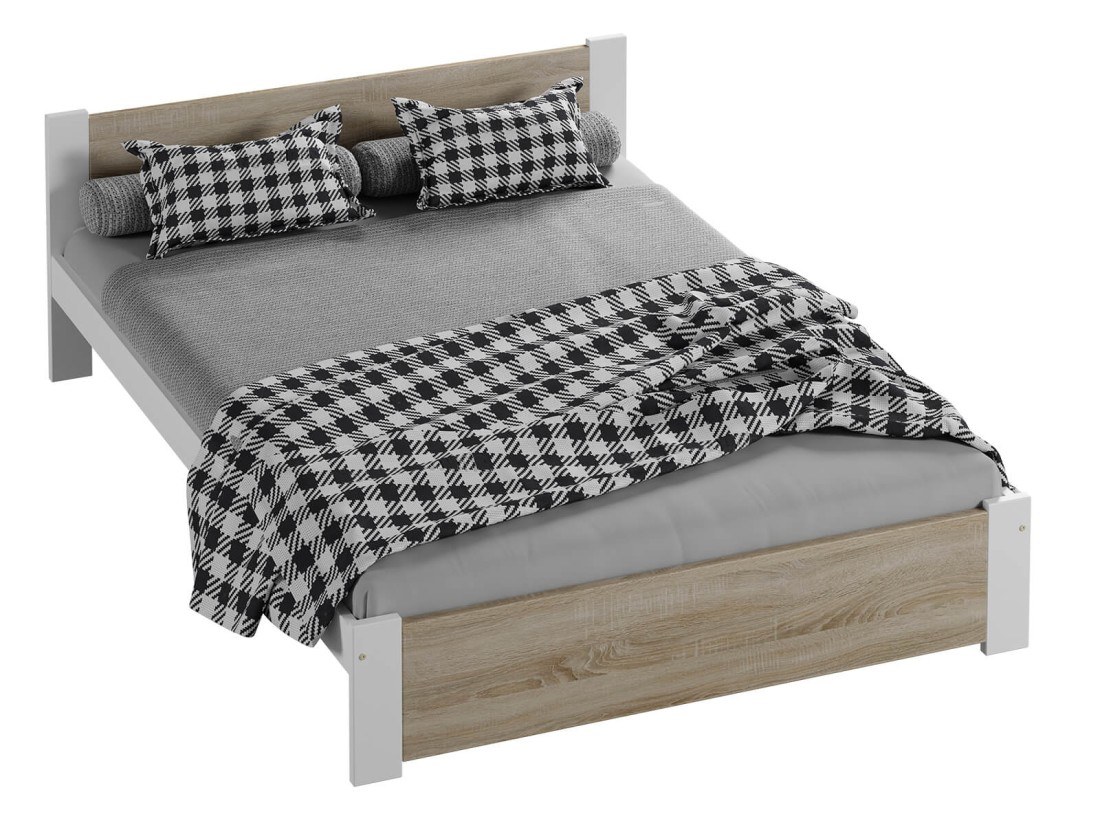Łóżko DMD3 140x200 Białe + dąb sonoma z materacem i szufladą