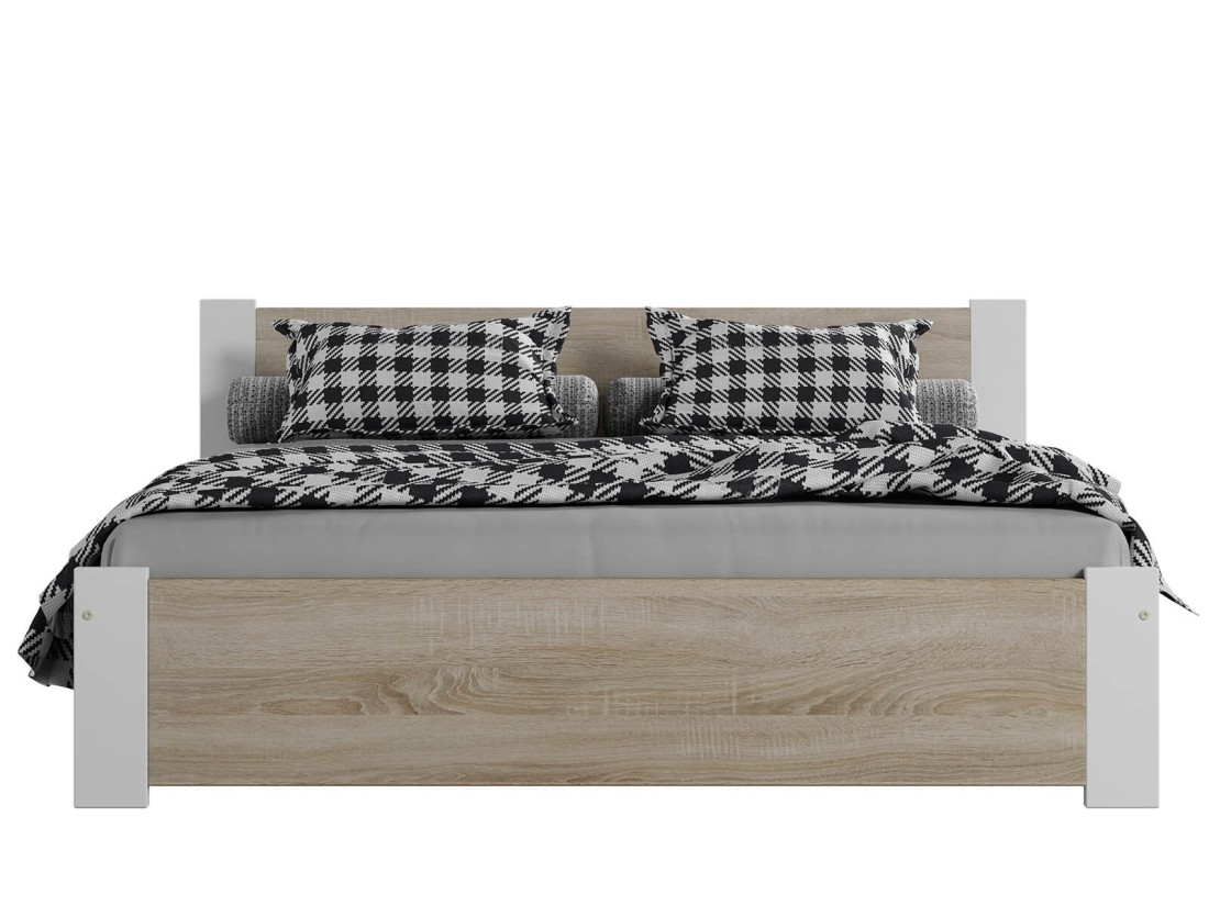 Łóżko DMD3 140x200 Białe + dąb sonoma z materacem i szufladą