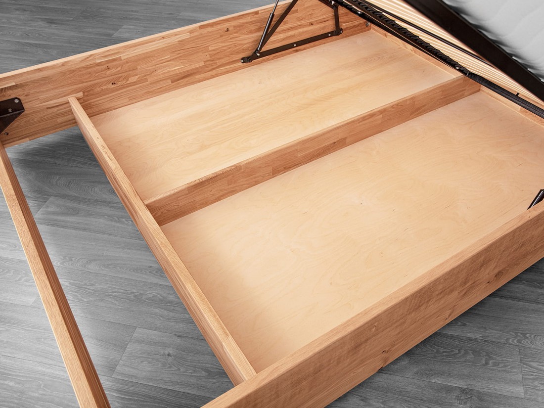 Łóżko dębowe ze stelażem na ramie i pojemnikiem Portofino 160x200