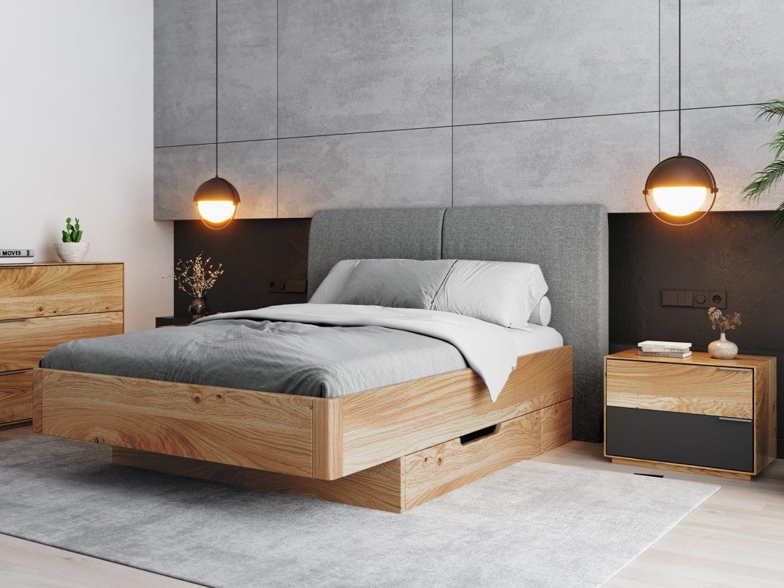 Łóżko dębowe z szufladami Rimini 180x200