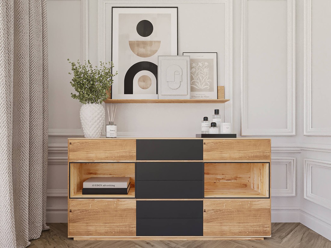 Komoda dębowa lita Taranto nr 15 z oświetleniem LED dąb czysty olej