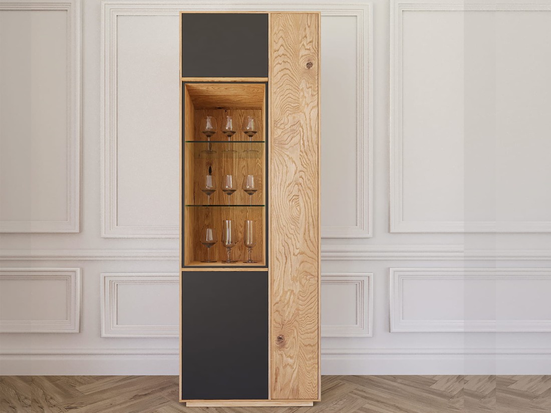 Witryna dębowa lita Taranto nr 10B z oświetleniem LED dąb czysty olej