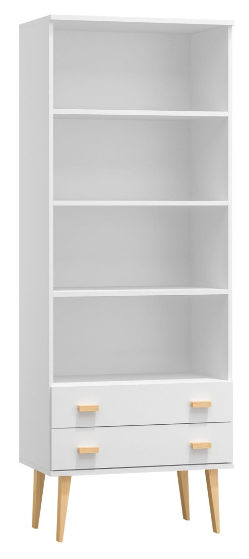 Regał drewniany Venuci 2 szuflady 89 cm biały