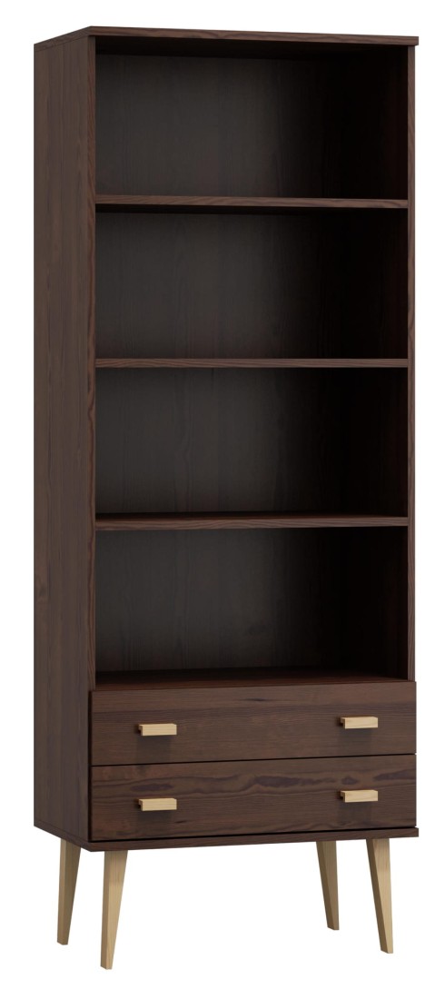 Regał drewniany Venuci 2 szuflady 89 cm orzech