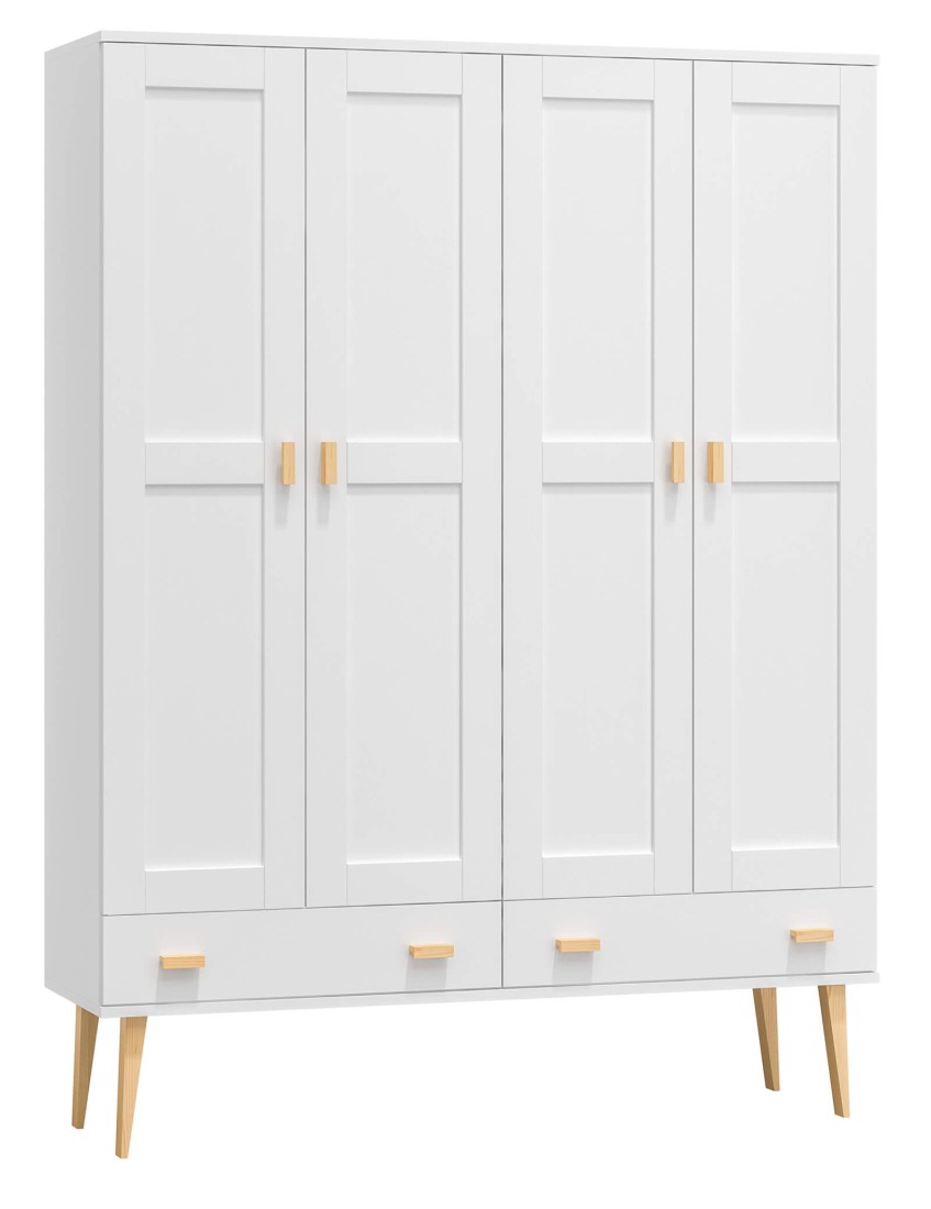 Szafa sosnowa Venuci 4D nr1 wieszak/półki szuflada 155 cm biała