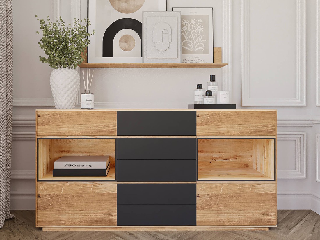 Komoda dębowa lita Taranto nr 15 z oświetleniem LED dąb czysty olej