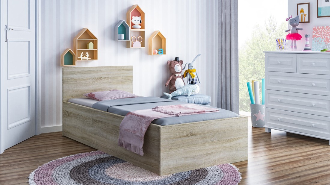 Łóżko z materacem 90x200 DM1 Dąb sonoma