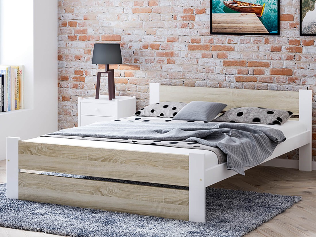Łóżko 160x200 cm DMD14 Białe + dąb sonoma 