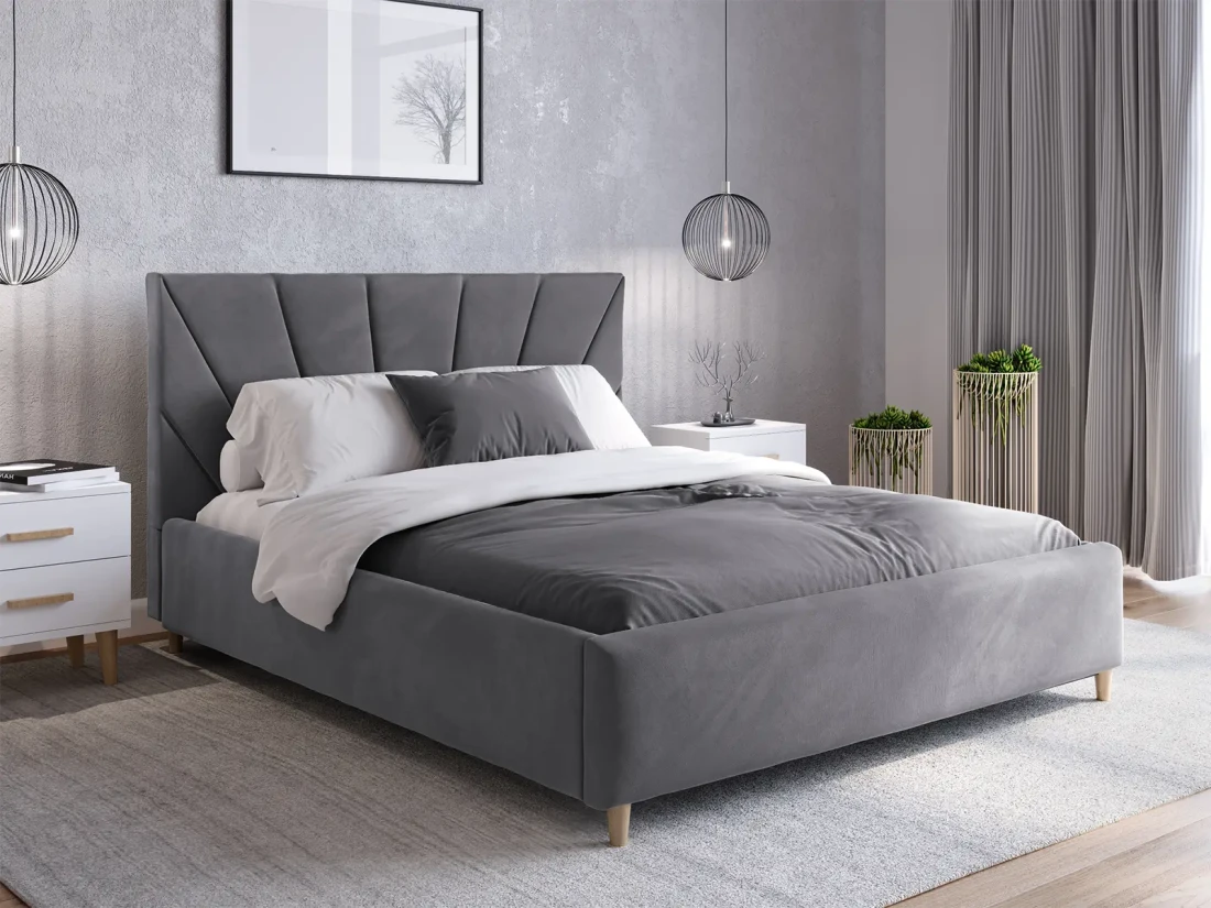 Łóżko tapicerowane Skandynawskie 160x200 Scandi line 3 Velvet Grafitowy