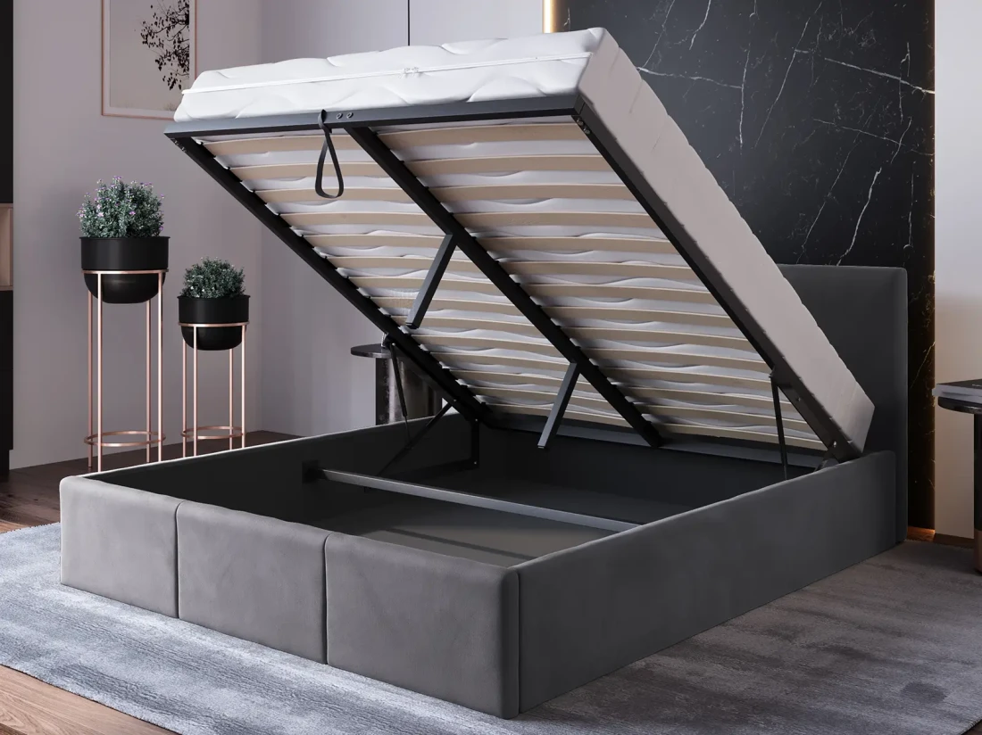 Łóżko tapicerowane z materacem i pojemnikiem 160x200 TOP line 7 Velvet Grafitowy