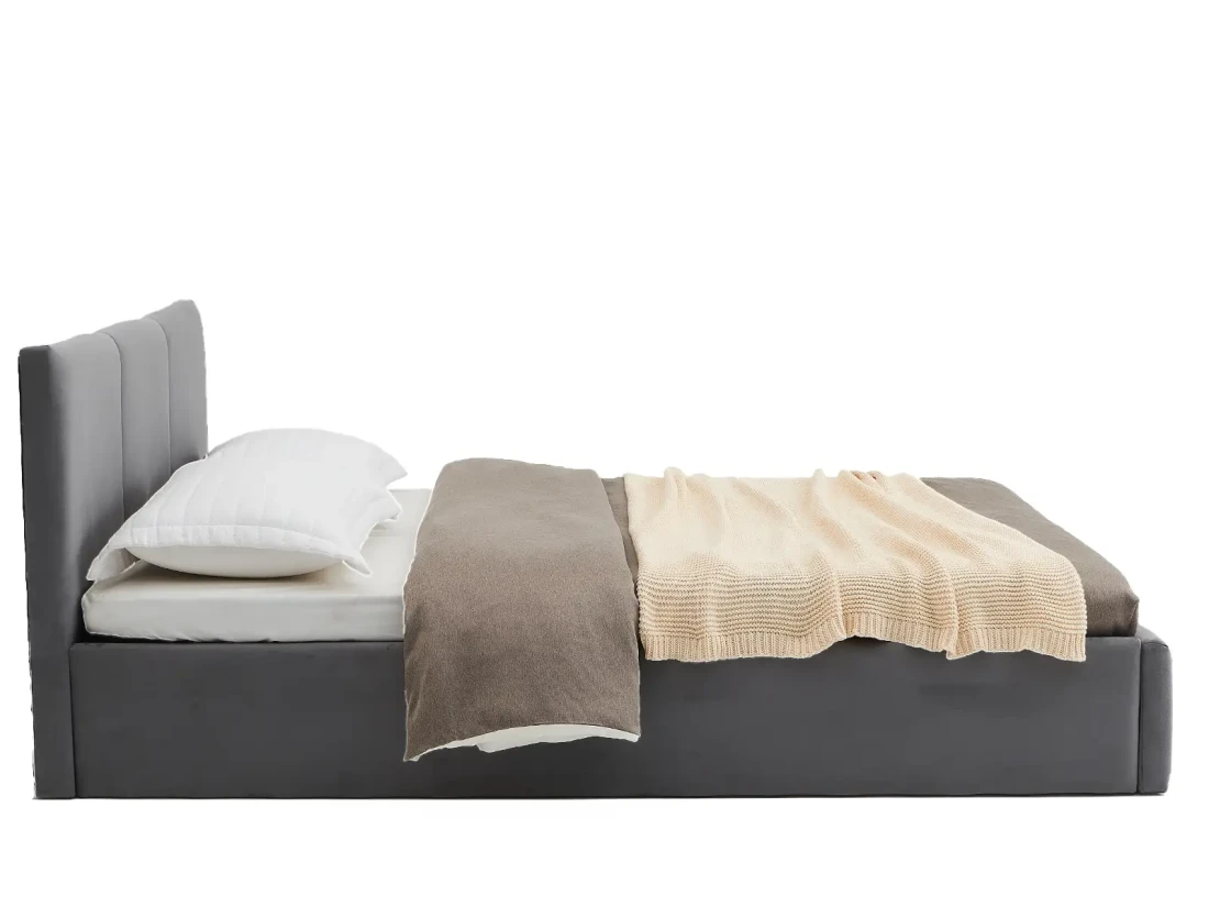 Łóżko tapicerowane z materacem i pojemnikiem 160x200 TOP line 7 Velvet Grafitowy