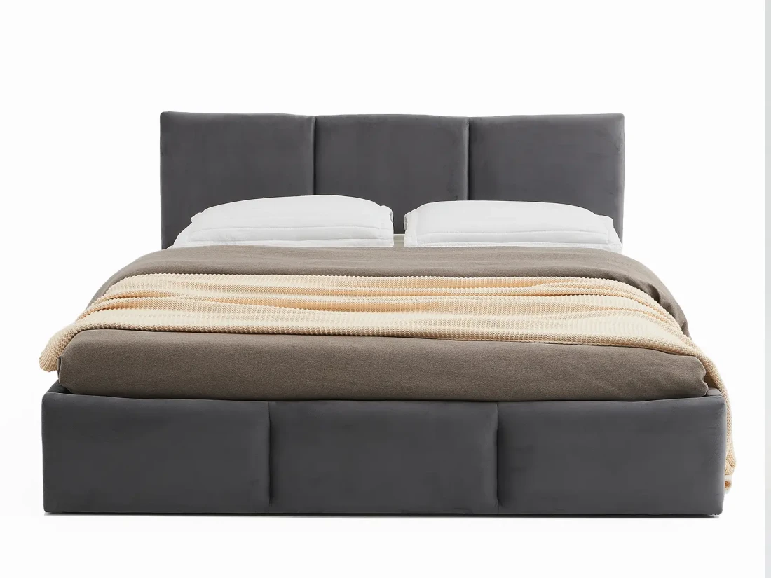 Łóżko tapicerowane z materacem i pojemnikiem 160x200 TOP line 7 Velvet Grafitowy