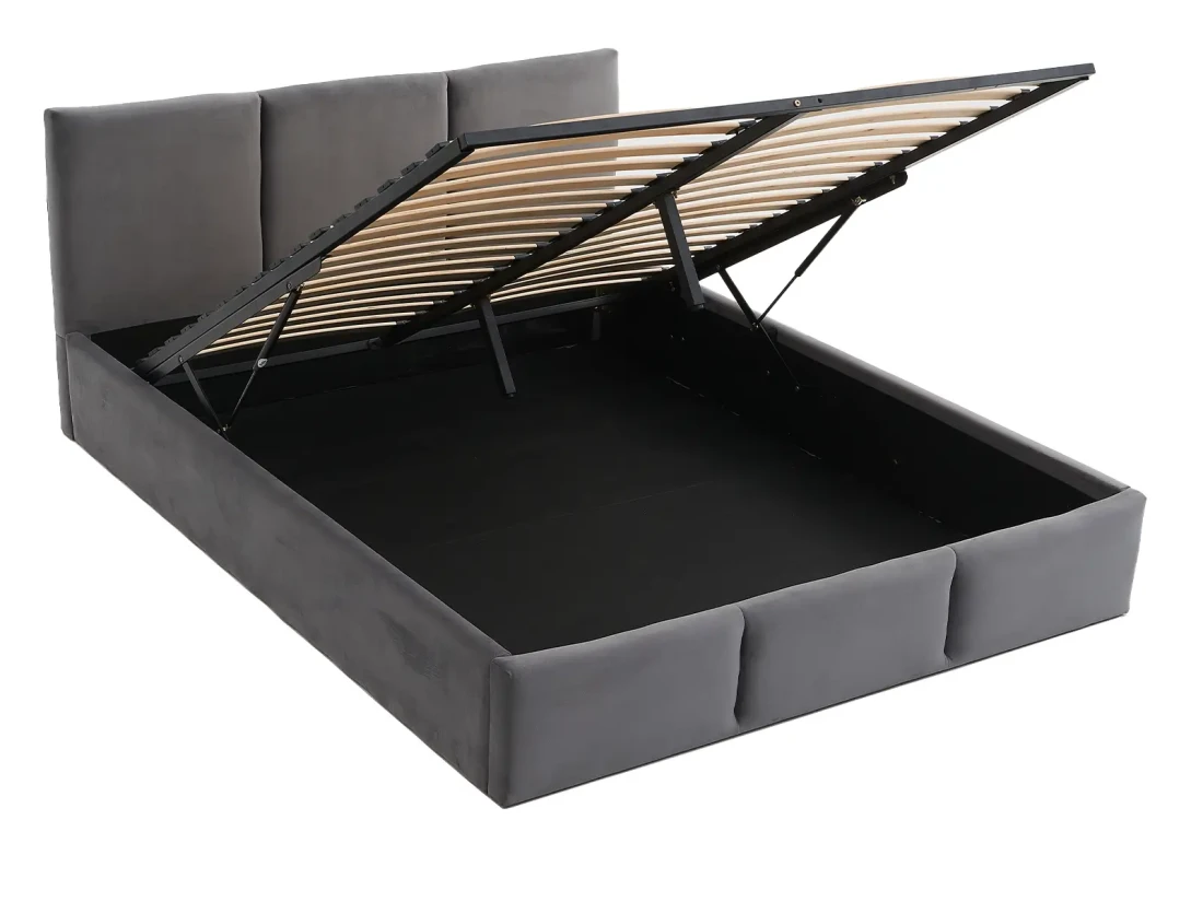 Łóżko tapicerowane z materacem i pojemnikiem 160x200 TOP line 7 Velvet Grafitowy