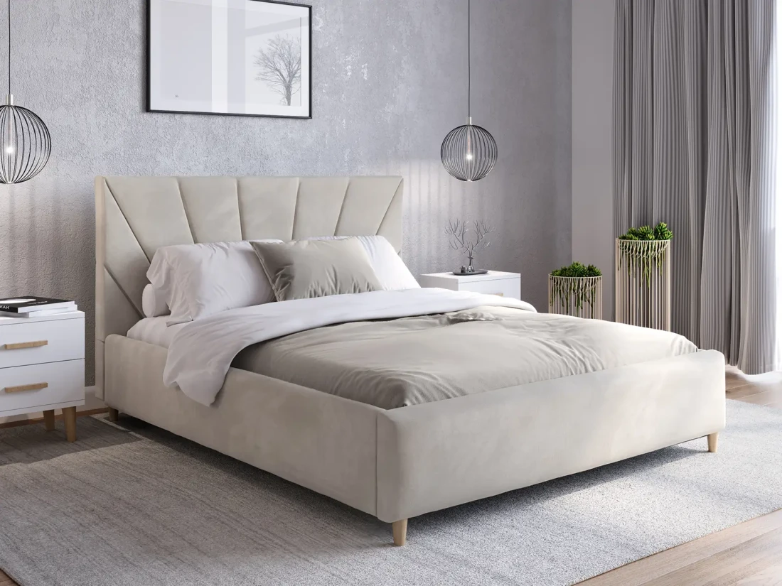 Łóżko tapicerowane z materacem 160x200 Scandi line 3 Velvet Szary