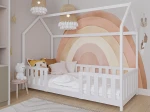 Łóżko dziecięce Domek 80x160 z barierką i stelażem kolor biały D8