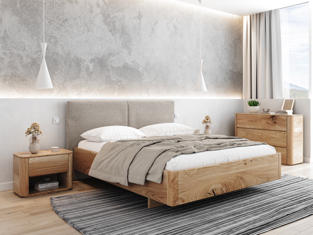 Outlet - Łóżko dębowe 160x200cm tapicerowane Monza Beż Inari 26