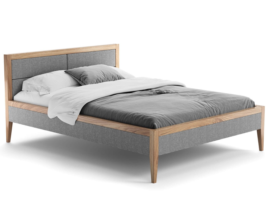 Łóżko dębowe 140x200cm tapicerowane Belagio Szare