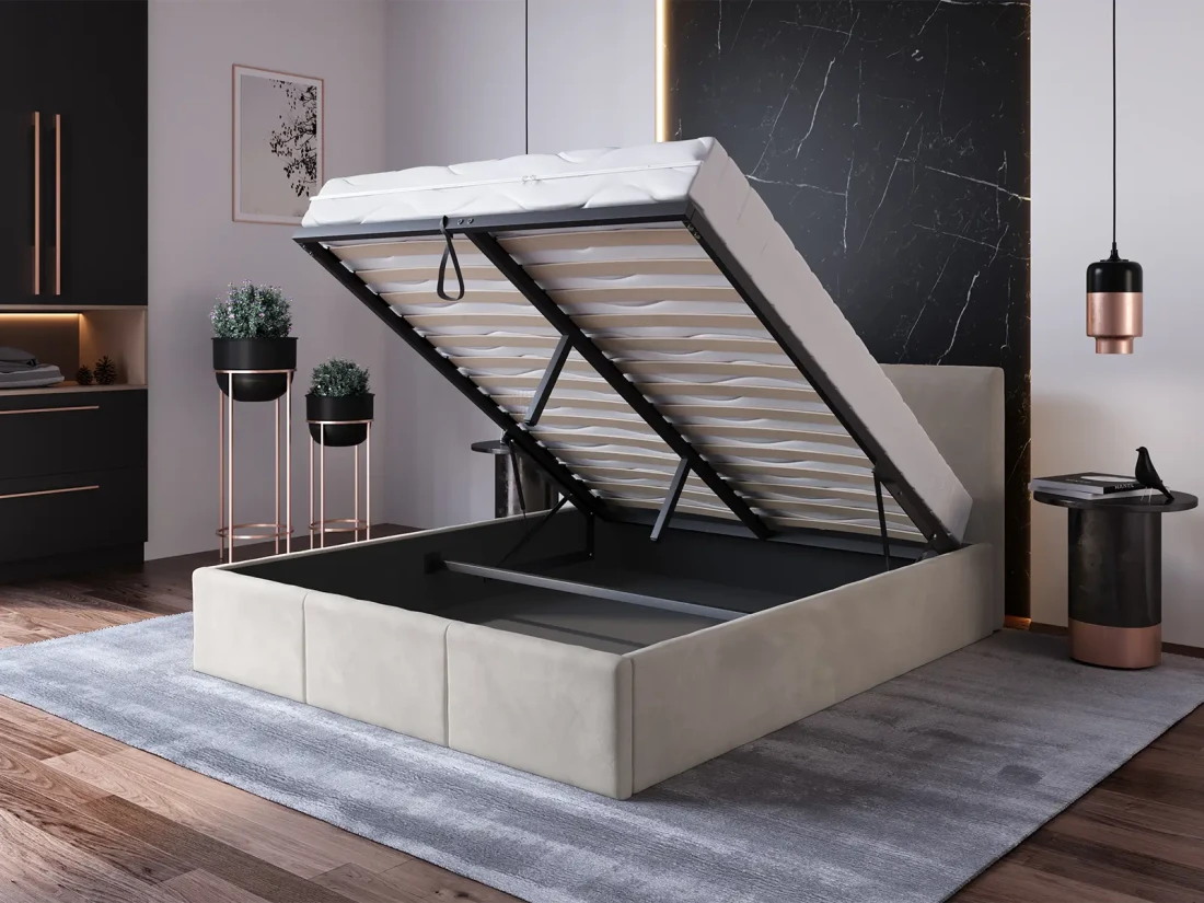  Łóżko tapicerowane z pojemnikiem 180x200 TOP line 7 Velvet Szary