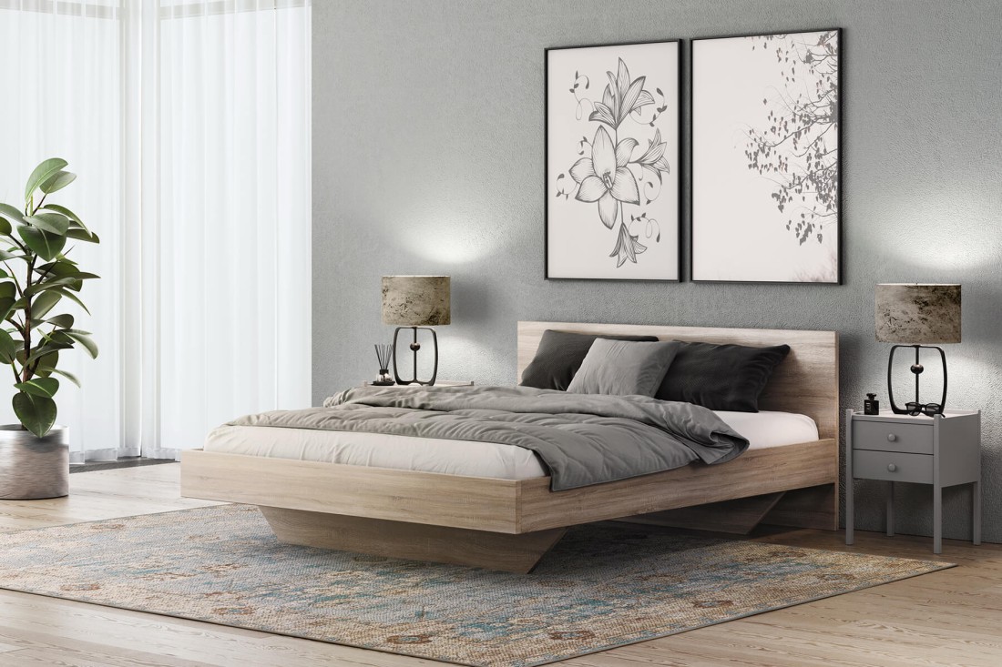 Łóżko lewitujące 160x200 dąb sonoma DM2 z płyty meblowej