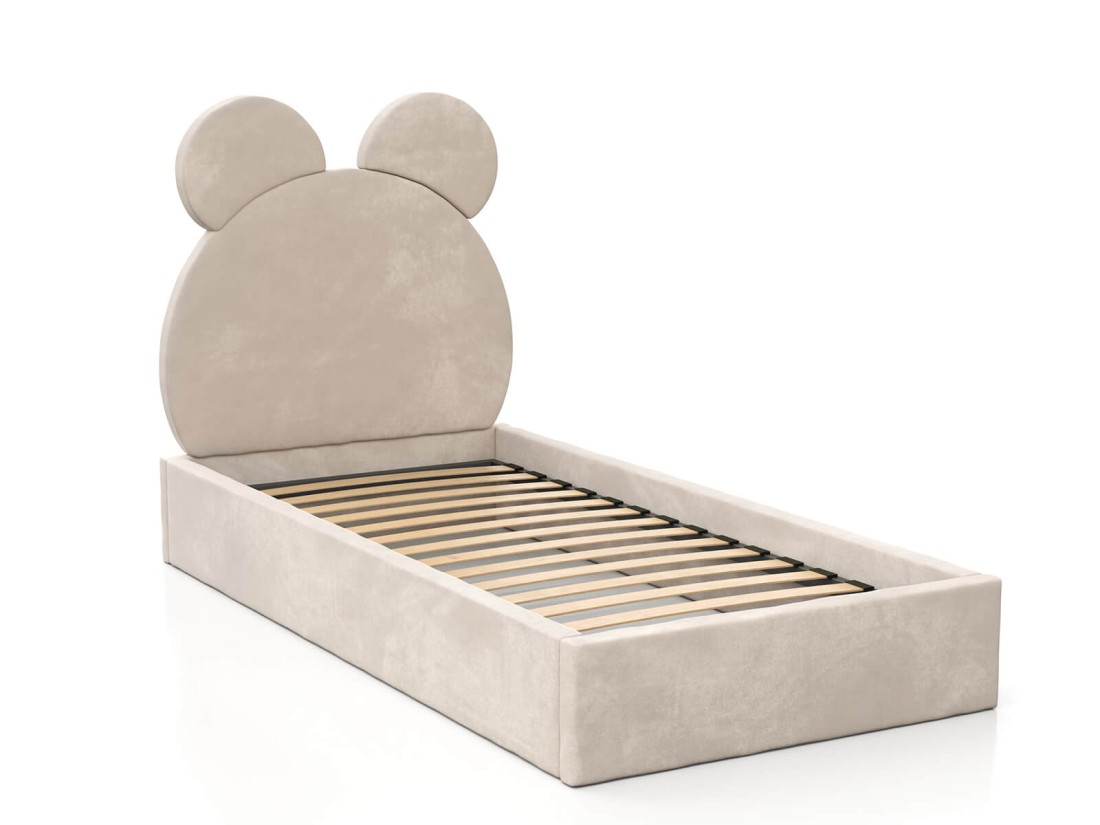 Łóżko dziecięce tapicerowane 90x200 ze stelażem beżowy Velvet Kids Line 1 Miś