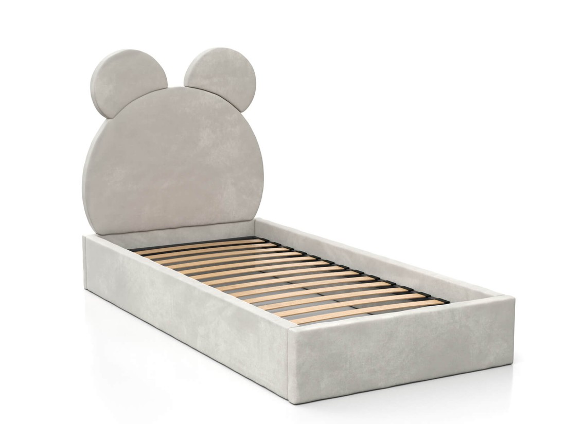 Łóżko dziecięce tapicerowane 90x200 ze stelażem szary Velvet Kids Line 1 Miś