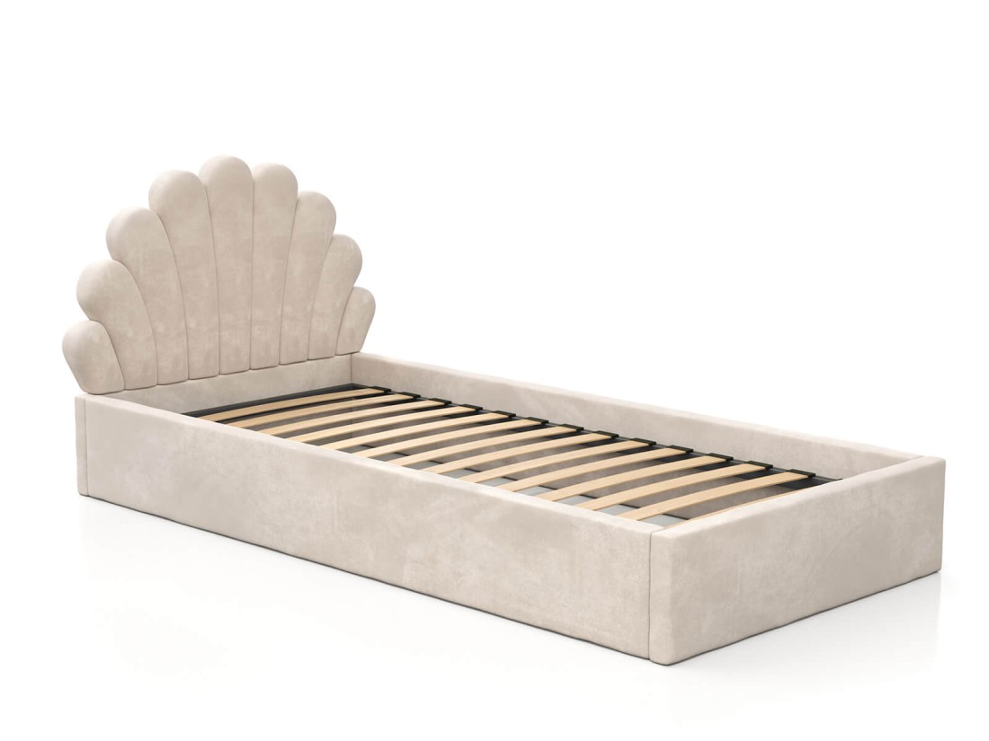 Łóżko dziecięce tapicerowane 90x200 ze stelażem beżowy Velvet Kids Line 3 Muszelka
