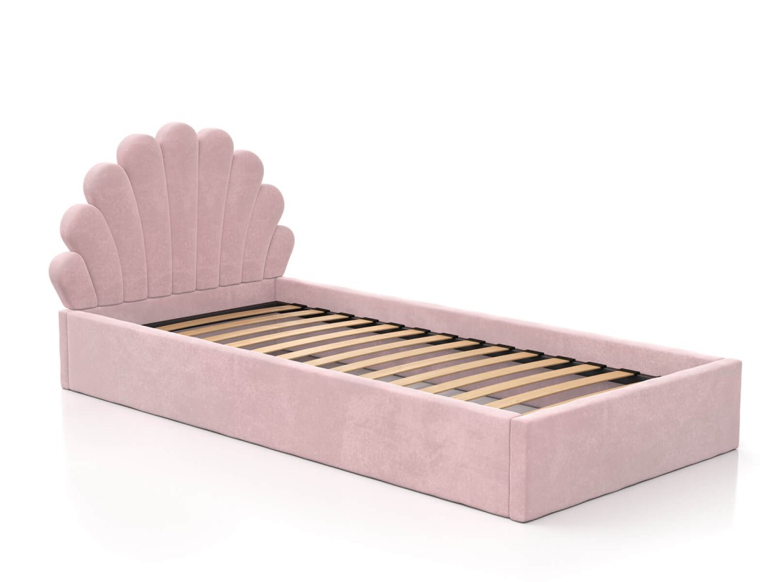 Łóżko dziecięce tapicerowane 90x200 ze stelażem różowy Velvet Kids Line 3 Muszelka