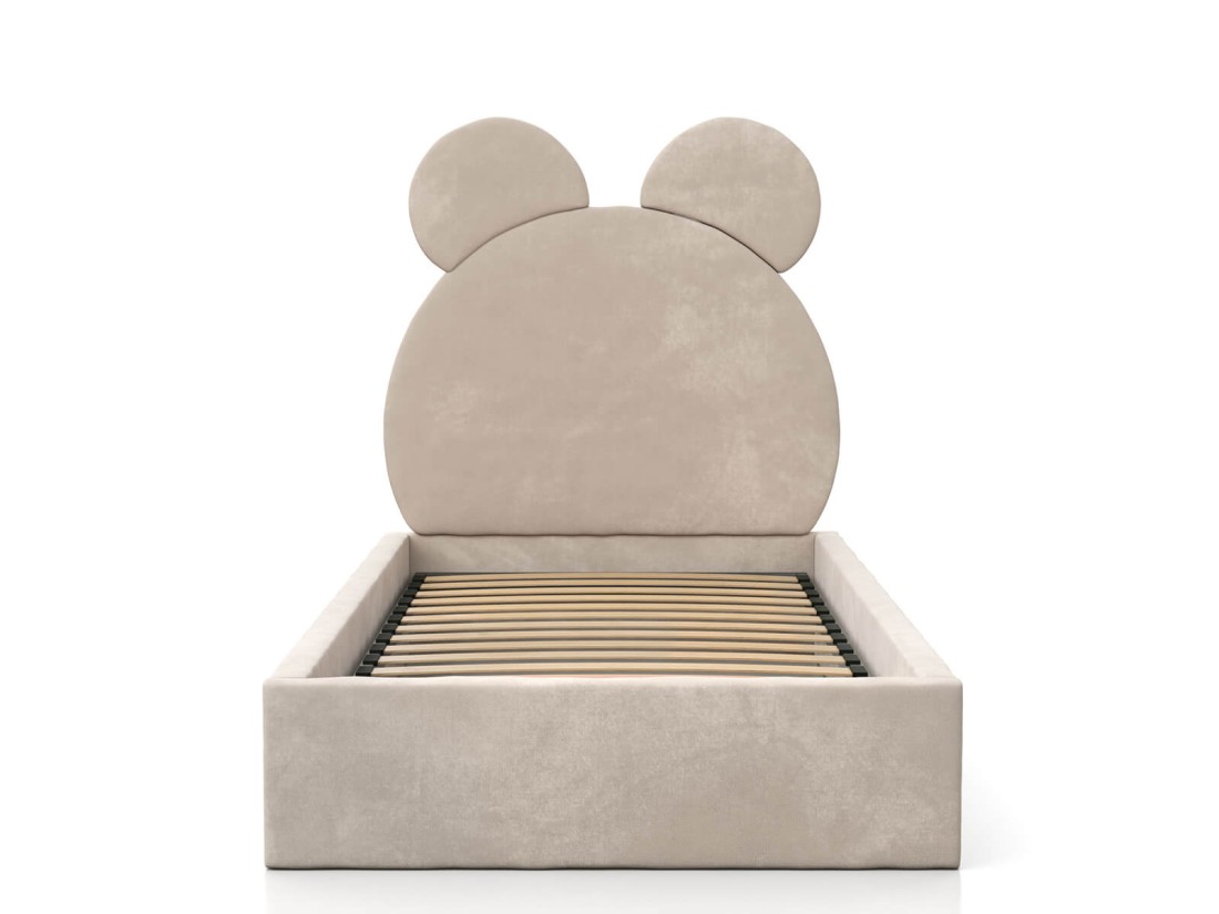 Łóżko dziecięce tapicerowane z pojemnikiem 90x200 ze stelażem beżowy Velvet Kids Line 1 Miś