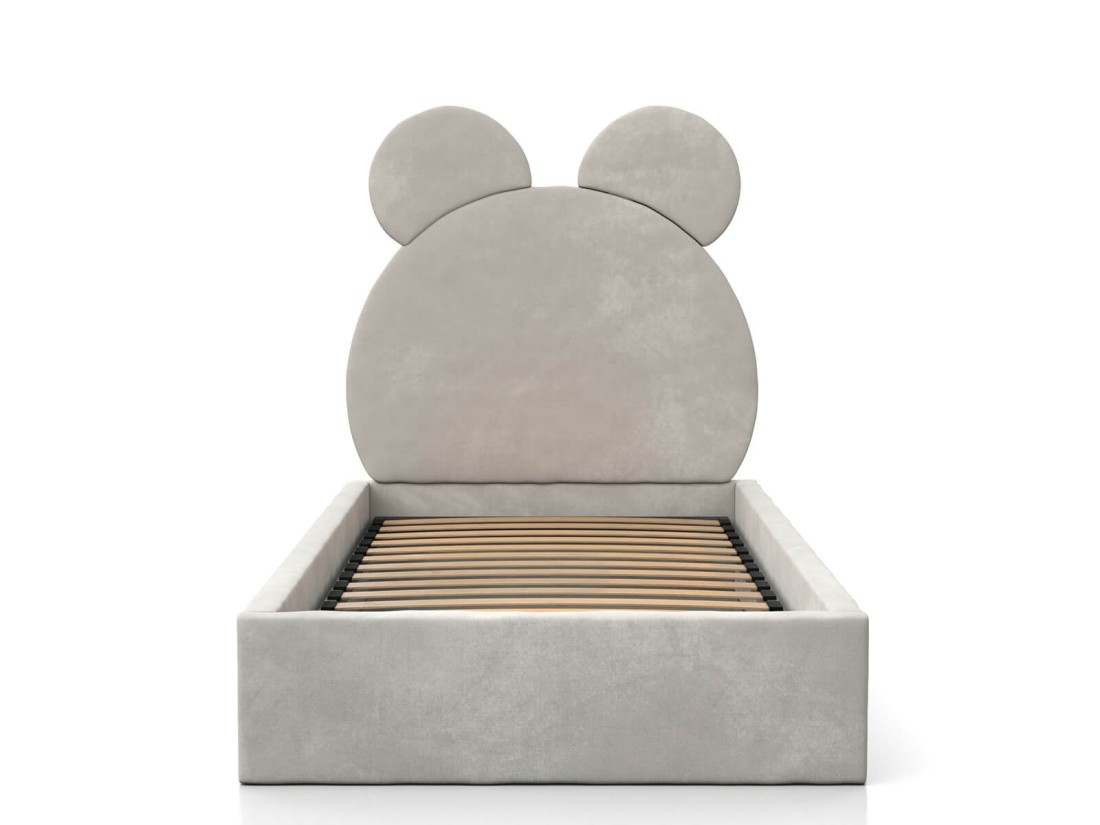 Łóżko dziecięce tapicerowane z pojemnikiem 90x200 ze stelażem szary Velvet Kids Line 1 Miś