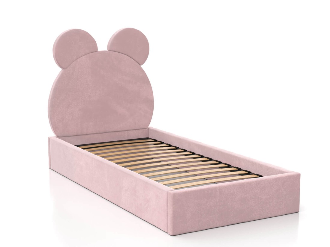 Łóżko dziecięce tapicerowane z pojemnikiem 90x200 ze stelażem różowy Velvet Kids Line 1 Miś