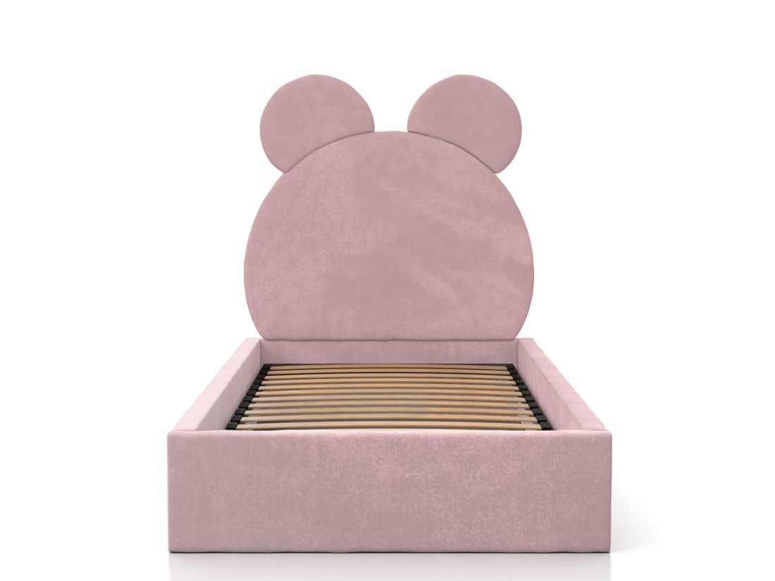 Łóżko dziecięce tapicerowane z pojemnikiem 90x200 ze stelażem różowy Velvet Kids Line 1 Miś