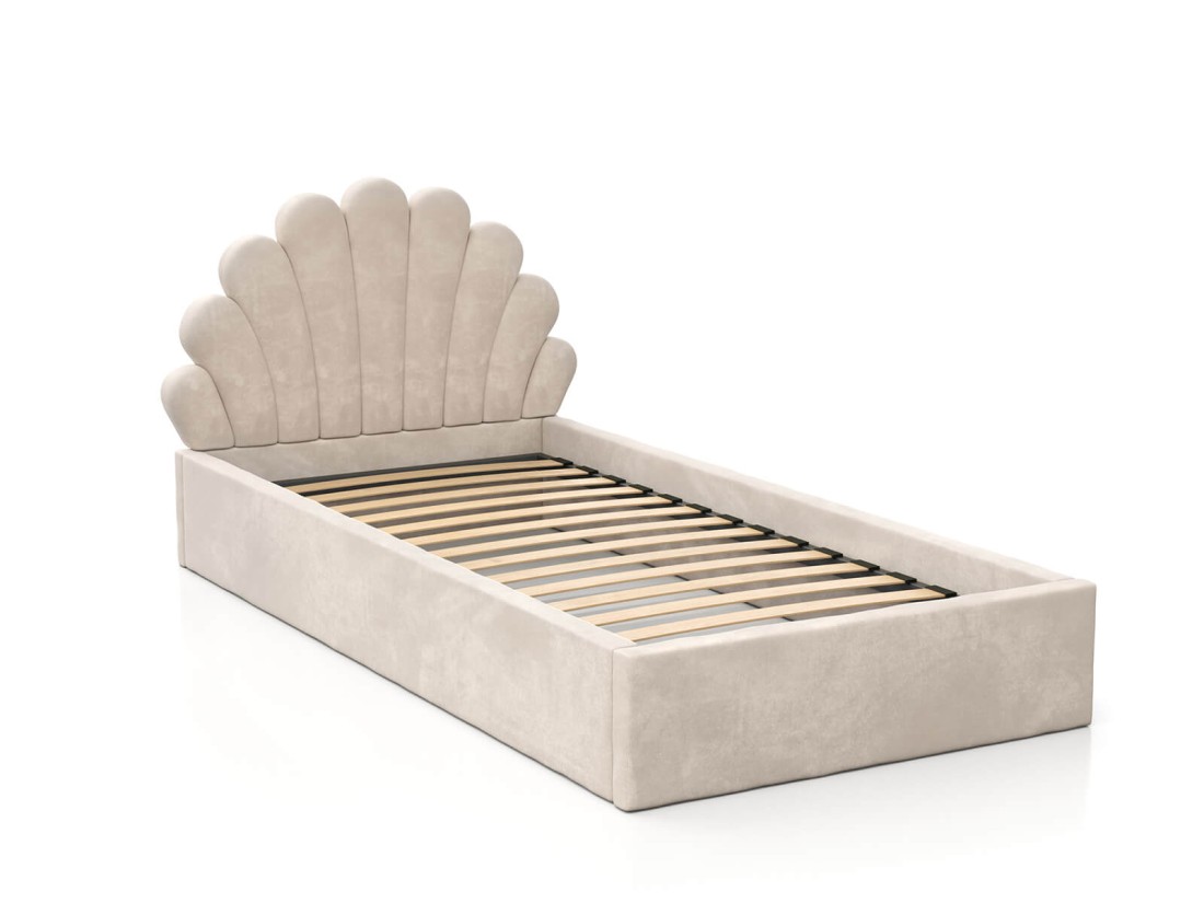 Łóżko dziecięce tapicerowane z pojemnikiem 90x200 ze stelażem beżowy Velvet Kids Line 3 Muszelka