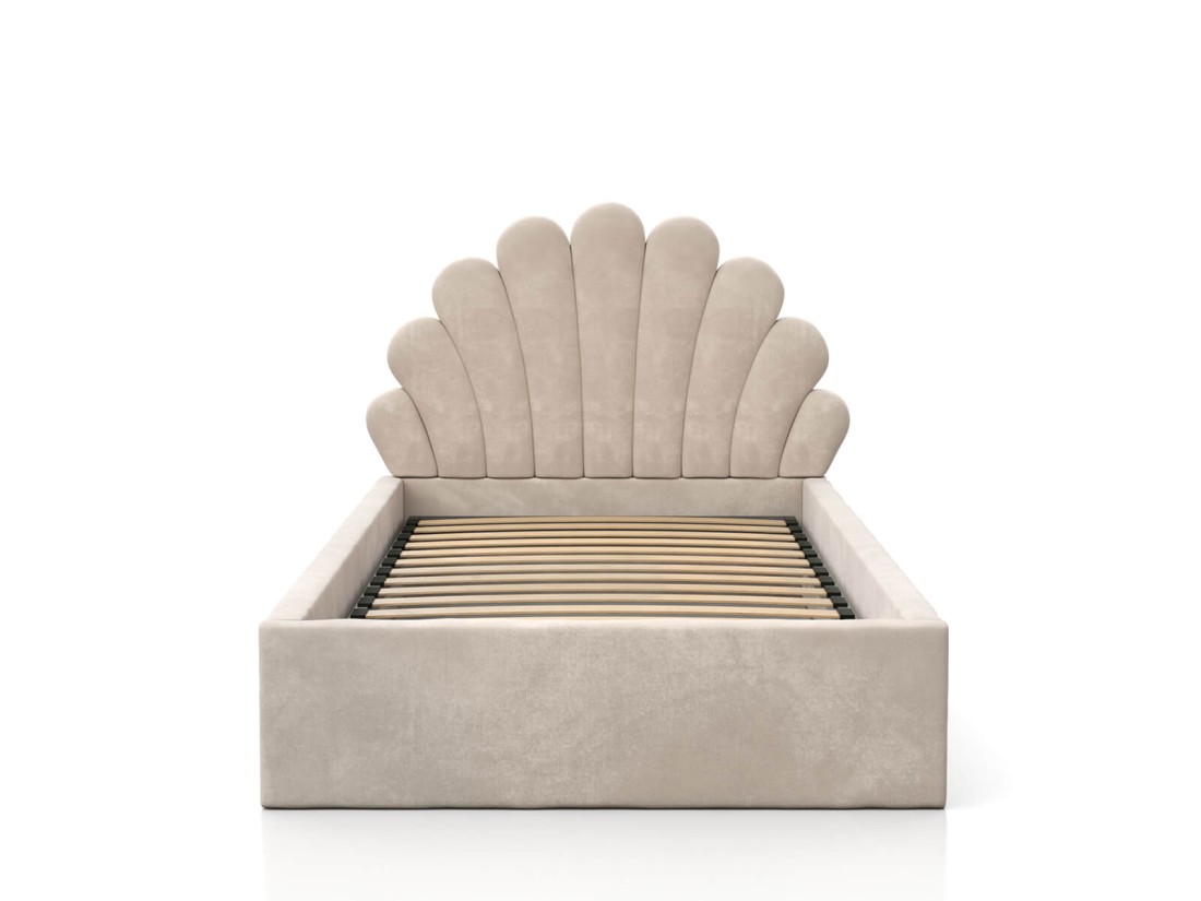 Łóżko dziecięce tapicerowane z pojemnikiem 90x200 ze stelażem beżowy Velvet Kids Line 3 Muszelka