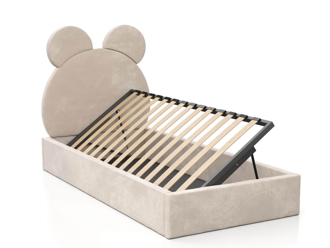 Łóżko dziecięce tapicerowane z pojemnikiem 90x200 ze stelażem beżowy Velvet Kids Line 1 Miś