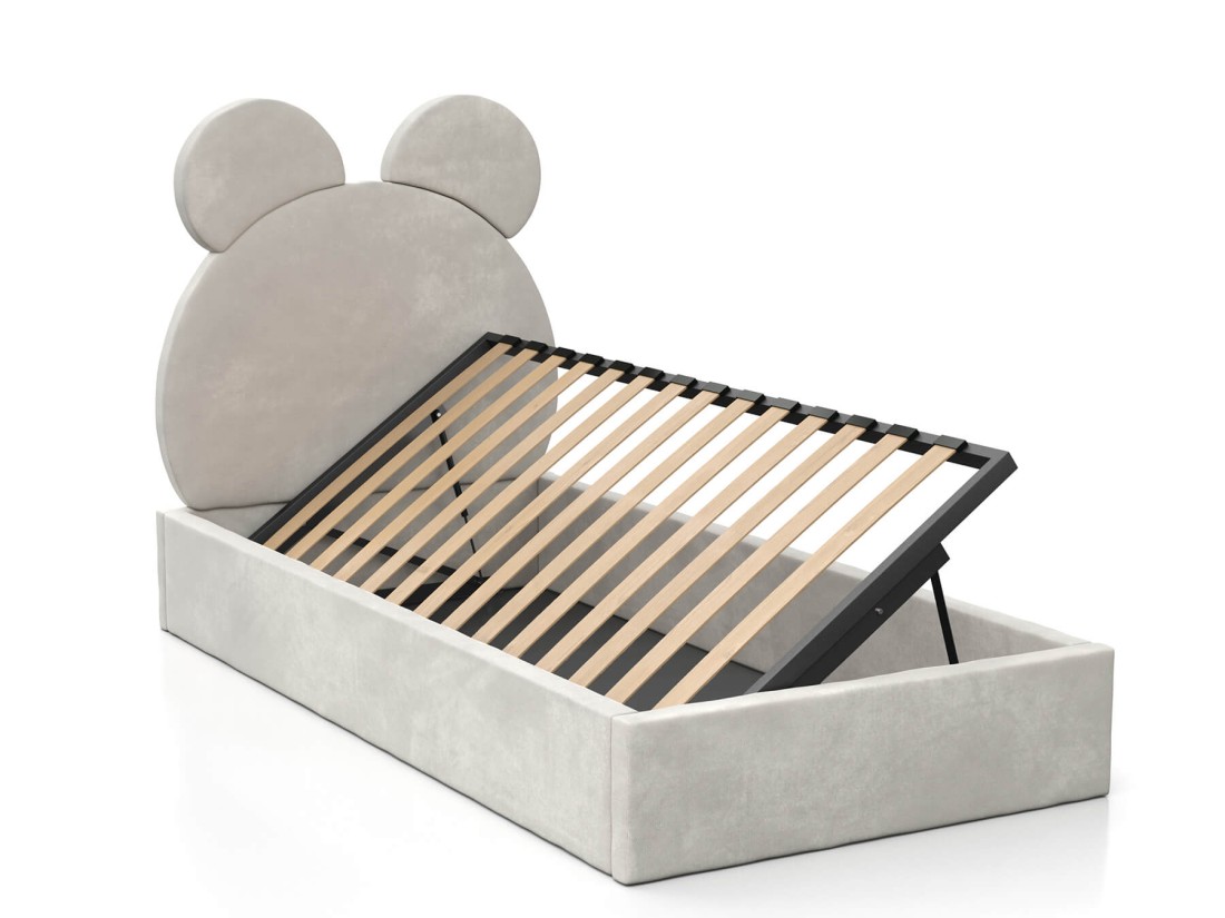 Łóżko dziecięce tapicerowane z pojemnikiem 90x200 ze stelażem szary Velvet Kids Line 1 Miś