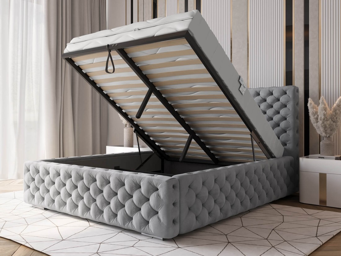 Łóżko tapicerowane z pojemnikiem 180x200 szare PRO line 15