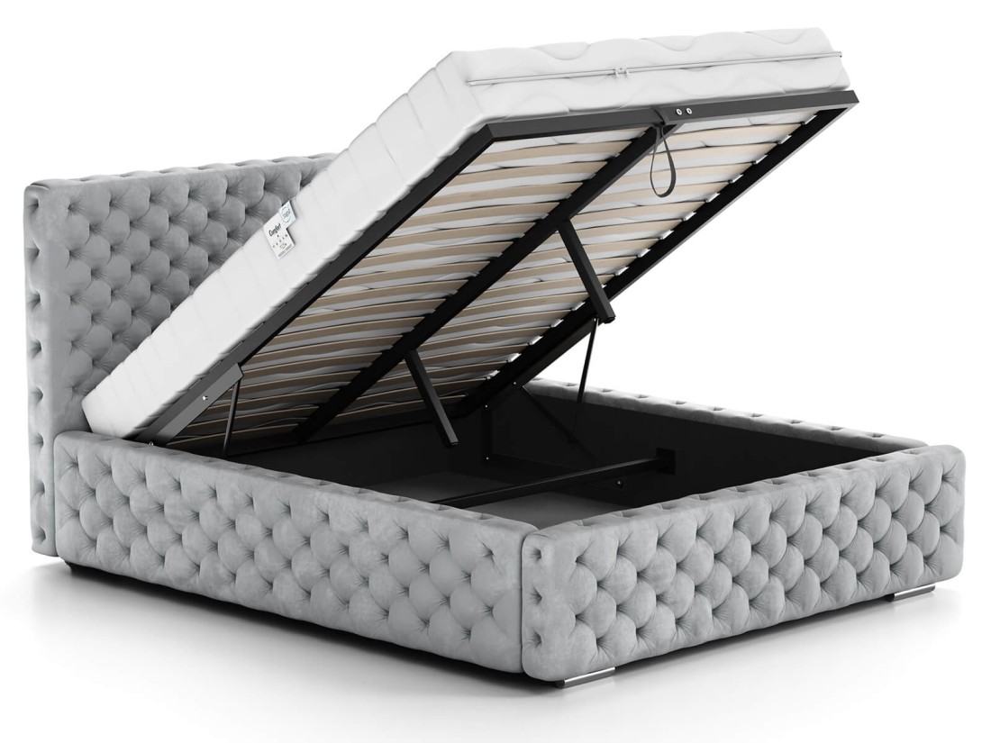 Łóżko tapicerowane z pojemnikiem 140x200 szare PRO line 15