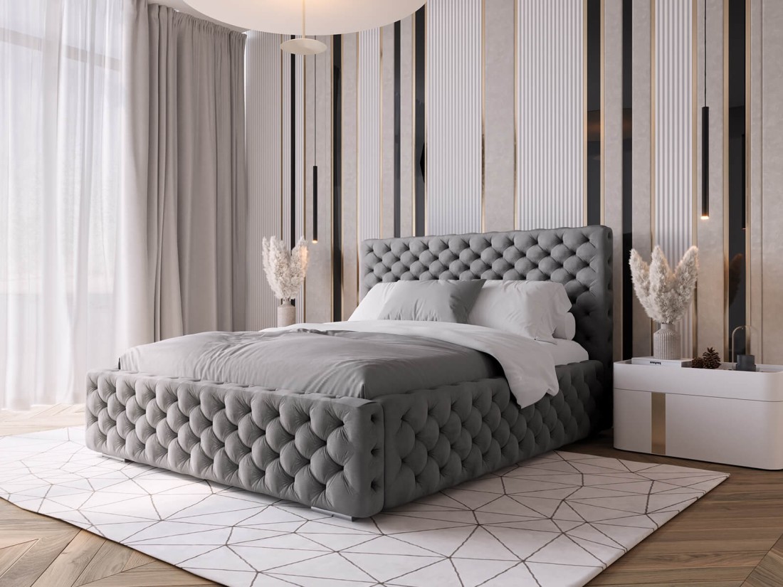 Łóżko tapicerowane z pojemnikiem 140x200 grafitowe PRO line 15