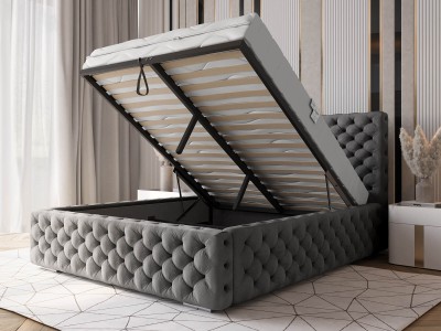 Łóżko tapicerowane z pojemnikiem 140x200 grafitowe PRO line 15