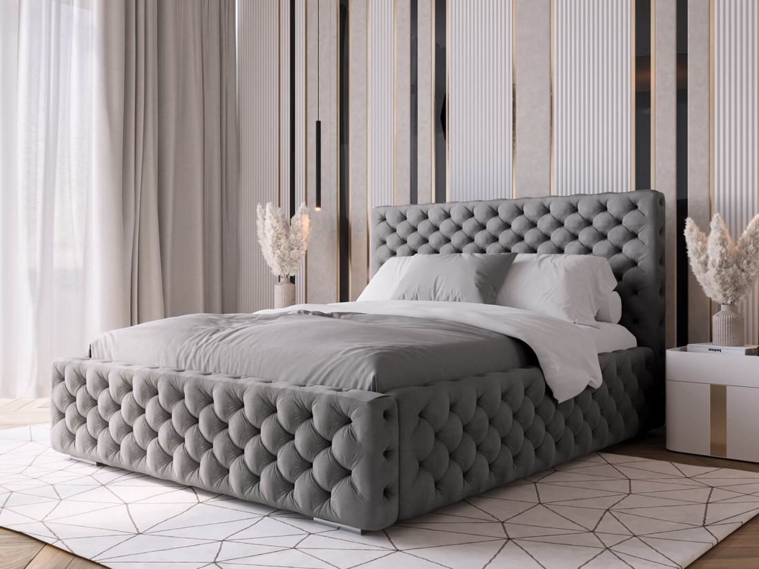 Łóżko tapicerowane z pojemnikiem 140x200 grafitowe PRO line 15