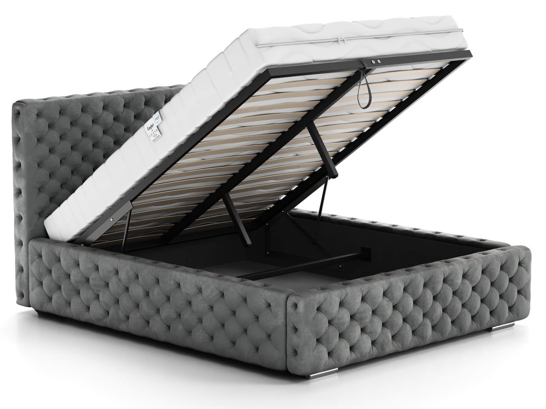 Łóżko tapicerowane z pojemnikiem 140x200 grafitowe PRO line 15