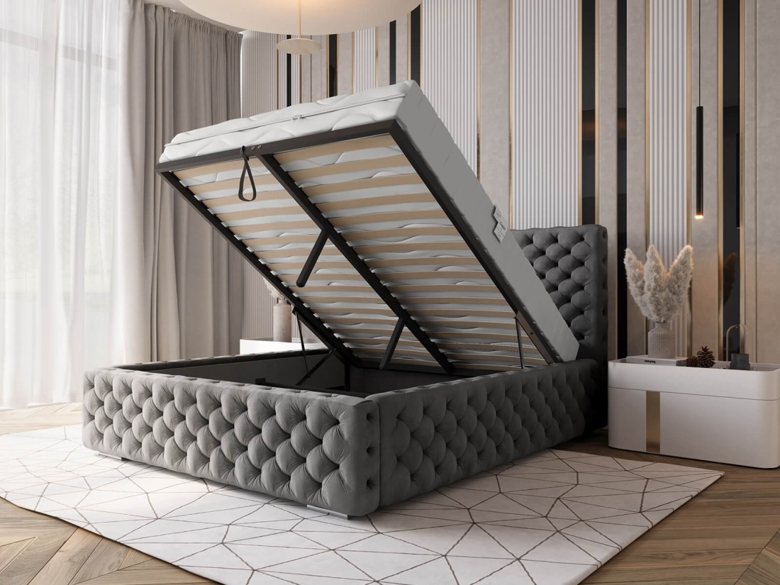 Łóżko tapicerowane z pojemnikiem 140x200 grafitowe PRO line 15
