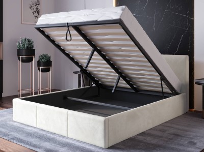 Łóżko tapicerowane z pojemnikiem 160x200 TOP line 7 Velvet Beżowy