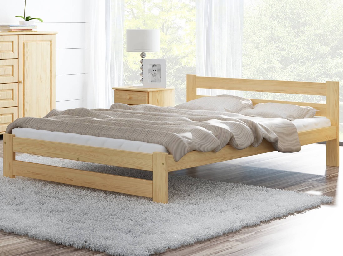 Outlet - Łóżko drewniane Kada 135x200 sosna z materacem Megana