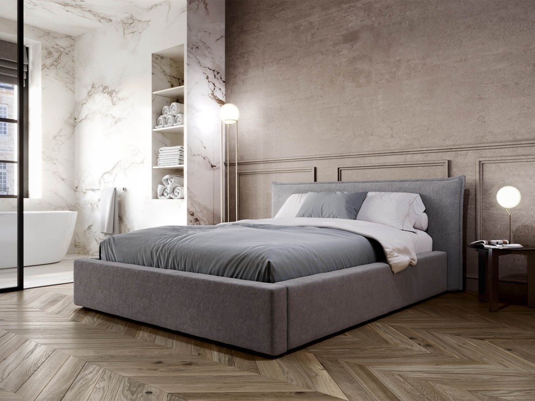  Łóżko tapicerowane z pojemnikiem 140x200 szare PRO line 19 Soro 90